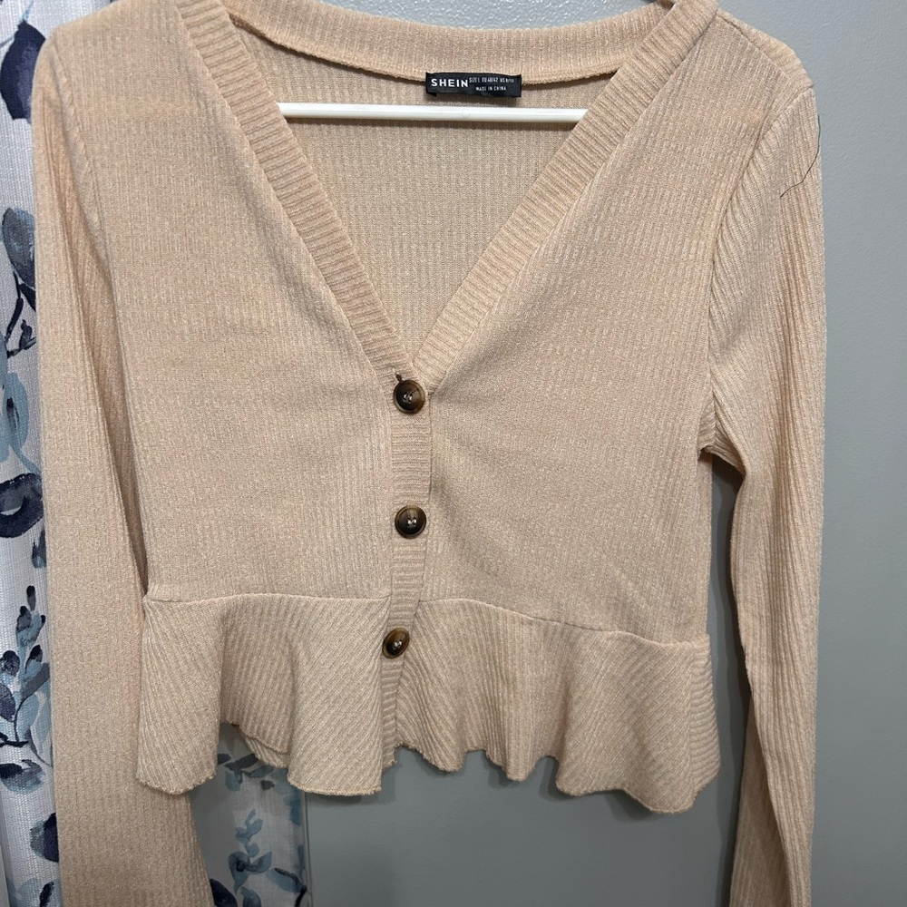 shein cream color button up blouse sweater
